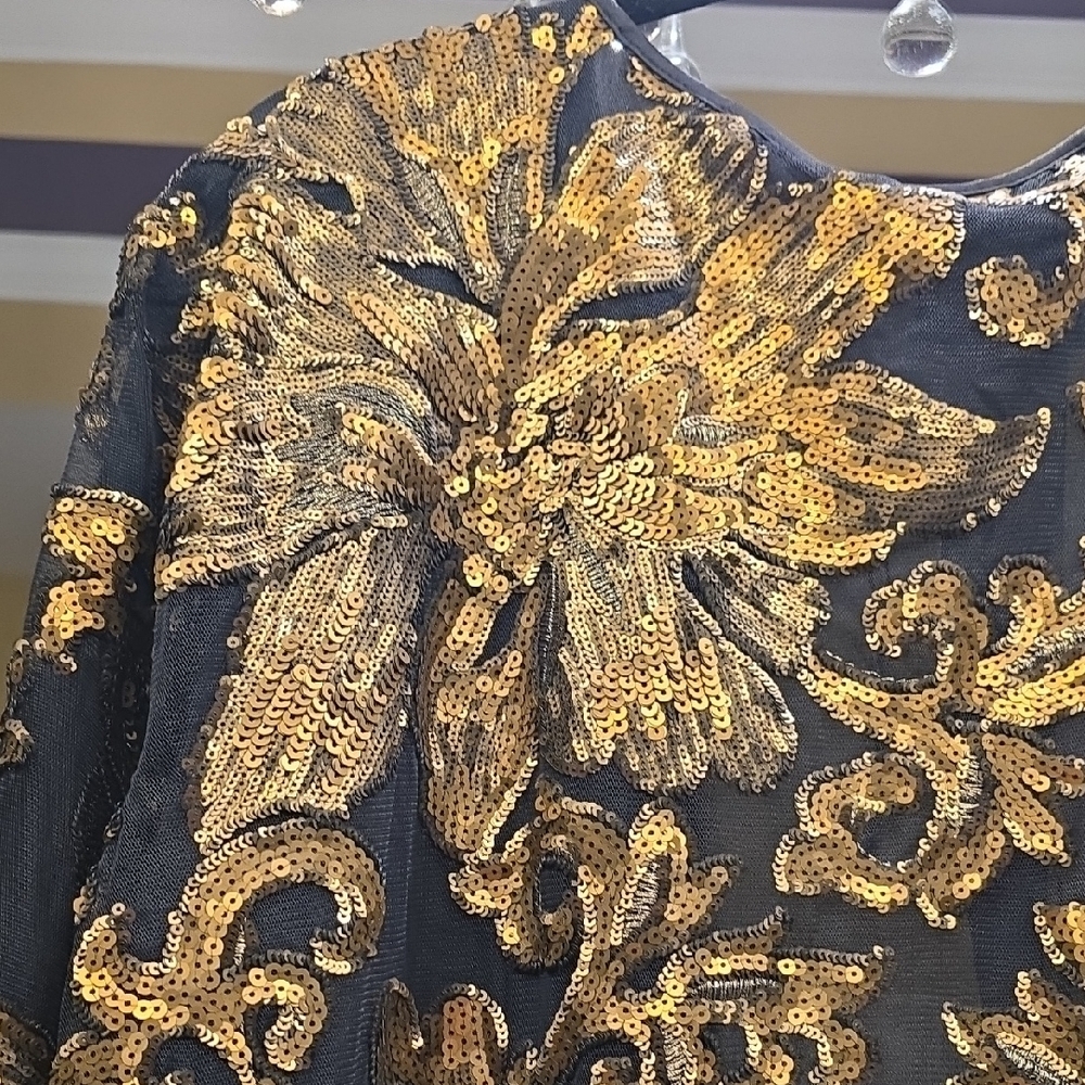 Chico's Black and Gold Embroidered Sequin Jacket Size 4 - Picture 8 of 16